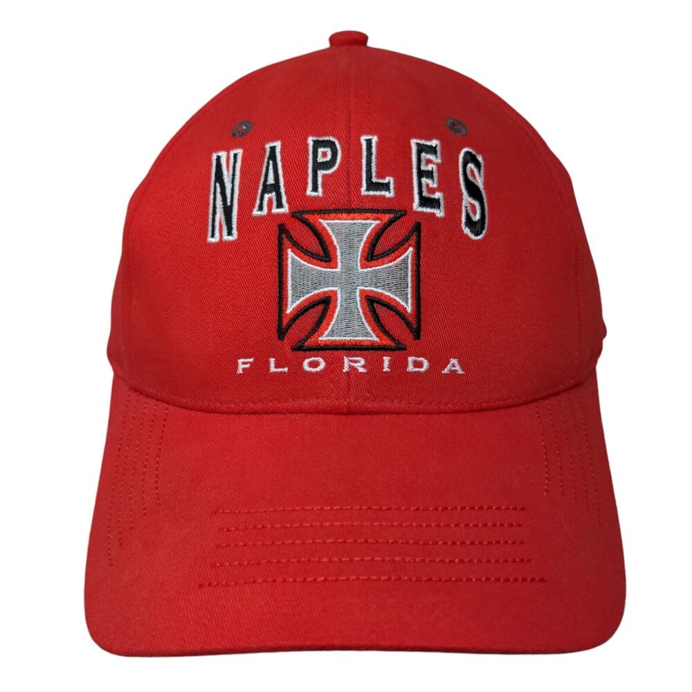 Naples Florida Strapback Hat Red OSFA Adjustable Embroidered Bio-Domes Headgear